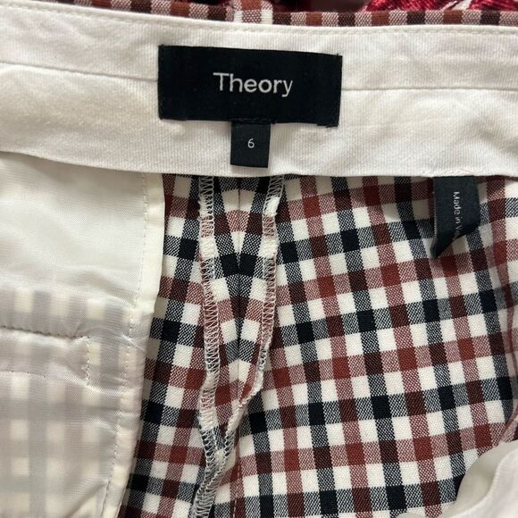 Theory Treeca Cropped Check Pants blue white red 6 or 28 - Picture 3 of 14